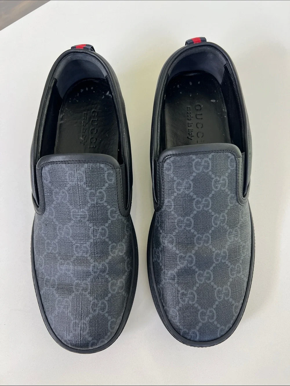 Gucci dublin GG logo supreme slip on sneakers shoes gray and black 36.5